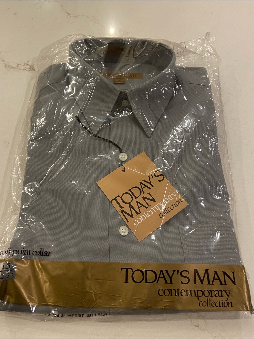 Today's Man Gray Dress Shirt Men’s Size 15 Neck 32 -33 Length Button Down NEW